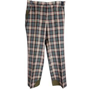 Men's Vintage 80s Daks London 100% Wool Green Plaid Pants Trousers 31x28